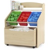 image:imageHumble Crew 3in1 Kids Bookshelf and Toy Storage Organizer Bookcase with Rolling Toy Box and 3 Fabric Storage Bins Wooden Nursery amp Playroom Organizer GreyGreyNatural Finish  Primary