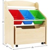image:imageHumble Crew 3in1 Kids Bookshelf and Toy Storage Organizer Bookcase with Rolling Toy Box and 3 Fabric Storage Bins Wooden Nursery amp Playroom Organizer GreyGreyNatural Finish  Primary