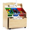 image:imageHumble Crew 3in1 Kids Bookshelf and Toy Storage Organizer Bookcase with Rolling Toy Box and 3 Fabric Storage Bins Wooden Nursery amp Playroom Organizer GreyGreyNatural Finish  Primary