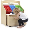 image:imageHumble Crew 3in1 Kids Bookshelf and Toy Storage Organizer Bookcase with Rolling Toy Box and 3 Fabric Storage Bins Wooden Nursery amp Playroom Organizer GreyGreyNatural Finish  Primary