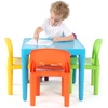 image:imageHumble Crew Kids Plastic Table and Chair Set Toddler Activity Table with 4 Chairs Lightweight EasyClean Kids Desk for Play Snacks amp Crafts Playroom Furniture BlueRedGreenYellowPurpleBlue Table  RedGreenYellowPurple Chairs