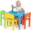 image:imageHumble Crew Kids Plastic Table and Chair Set Toddler Activity Table with 4 Chairs Lightweight EasyClean Kids Desk for Play Snacks amp Crafts Playroom Furniture BlueRedGreenYellowPurpleBlue Table  RedGreenYellowPurple Chairs