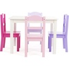 image:imageHumble Crew Kids Table and Chair Set Toddler Activity Table with 4 Chairs for Play Crafts Snacks amp Learning Wooden Kids Furniture for Playroom amp Bedroom WhiteWhitePinkPurple