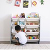 image:imageHumble Crew Toy Storage Organizer with 12 Removable Storage Bins for Kids Playroom 4Tier Toddler Toy Organization GreyBlueGreenYellowGreyWhite