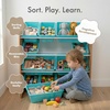 image:imageHumble Crew Toy Storage Organizer with 12 Removable Storage Bins for Kids Playroom 4Tier Toddler Toy Organization GreyBlueGreenYellowNatural WoodAqua