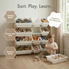 image:imageHumble Crew Toy Storage Organizer with 12 Removable Storage Bins for Kids Playroom 4Tier Toddler Toy Organization GreyBlueGreenYellowNatural WoodWhite