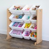 image:imageHumble Crew Toy Storage Organizer with 12 Removable Storage Bins for Kids Playroom 4Tier Toddler Toy Organization GreyBlueGreenYellowNatural WoodWhite