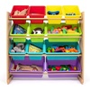 image:imageHumble Crew Toy Storage Organizer with 12 Removable Storage Bins for Kids Playroom 4Tier Toddler Toy Organization GreyBlueGreenYellowRainbowNatural Wood