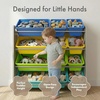 image:imageHumble Crew Toy Storage Organizer with 12 Removable Storage Bins for Kids Playroom 4Tier Toddler Toy Organization Natural WoodAquaGreyBlueGreenYellow