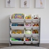 image:imageHumble Crew Toy Storage Organizer with 12 Removable Storage Bins for Kids Playroom 4Tier Toddler Toy Organization Natural WoodAquaGreyWhite