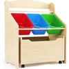 image:imageHumble Crew 3in1 Kids Bookshelf and Toy Storage Organizer Bookcase with Rolling Toy Box and 3 Fabric Storage Bins Wooden Nursery amp Playroom Organizer GreyGreyNatural Finish  Primary