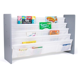 image:imageHumble Crew Inspire Extra Large Kids 4Tier Bookrack with 4 Front Pockets Toddler Bookshelf Organizer for Small amp Large Books FrontFacing Display Storage GreyWhite for Nursery amp Playroom
