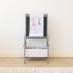 image:imageHumble Crew Inspire Kids Art Easel with Chalkboard Dry Erase Board Paper Roll Storage Bins Chalk amp Eraser 3in1 Wooden Art Station for Toddlers Grey