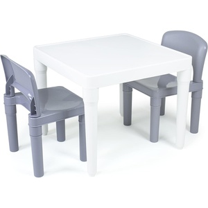 image:imageHumble Crew Kids Plastic Table and Chair Set Toddler Activity Table with 2 Chairs Lightweight EasyClean Kids Desk for Play Snacks amp Crafts Indoor Outdoor Playroom Furniture AquaGreenYellowWhite Table  Grey Chairs