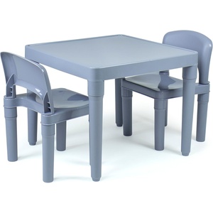 image:imageHumble Crew Kids Plastic Table and Chair Set Toddler Activity Table with 2 Chairs Lightweight EasyClean Kids Desk for Play Snacks amp Crafts Indoor Outdoor Playroom Furniture AquaGreenYellowGrey Table  Chairs
