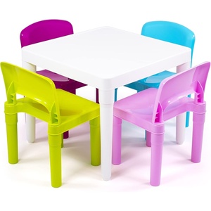 image:imageHumble Crew Kids Plastic Table and Chair Set Toddler Activity Table with 4 Chairs Lightweight EasyClean Kids Desk for Play Snacks amp Crafts Playroom Furniture BlueRedGreenYellowPurpleWhite TablePastel Chairs