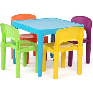 image:imageHumble Crew Kids Plastic Table and Chair Set Toddler Activity Table with 4 Chairs Lightweight EasyClean Kids Desk for Play Snacks amp Crafts Playroom Furniture BlueRedGreenYellowPurpleBlue Table  RedGreenYellowPurple Chairs