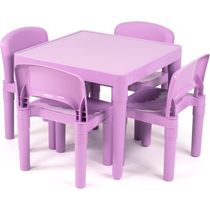 image:imageHumble Crew Kids Plastic Table and Chair Set Toddler Activity Table with 4 Chairs Lightweight EasyClean Kids Desk for Play Snacks amp Crafts Playroom Furniture BlueRedGreenYellowPurplePurple Table  Chairs