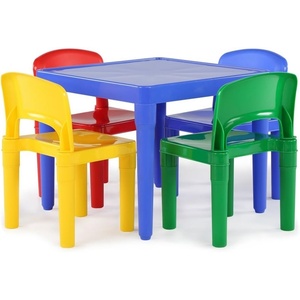 image:imageHumble Crew Kids Plastic Table and Chair Set Toddler Activity Table with 4 Chairs Lightweight EasyClean Kids Desk for Play Snacks amp Crafts Playroom Furniture BlueRedGreenYellowPurpleBlue TablePrimary Chairs