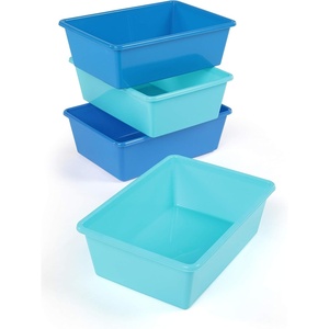 image:imageHumble Crew Large Plastic Storage Bins for Kids Set of 4 Sturdy Toy Organizer Bins for Playroom Nursery Classroom amp Bedroom Storage WhiteNavyTeal