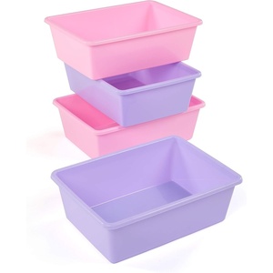 image:imageHumble Crew Large Plastic Storage Bins for Kids Set of 4 Sturdy Toy Organizer Bins for Playroom Nursery Classroom amp Bedroom Storage WhitePinkPurple
