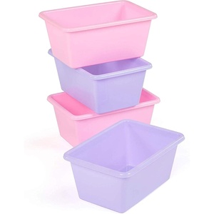 image:imageHumble Crew Small Plastic Storage Bins for Kids Set of 12 Sturdy Toy Organizer Bins for Playroom Nursery Classroom amp Bedroom Storage WhitePinkPurple