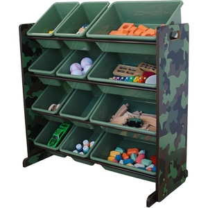 image:imageHumble Crew Toy Storage Organizer with 12 Removable Storage Bins for Kids Playroom 4Tier Toddler Toy Organization GreyBlueGreenYellowArmy Green Camo