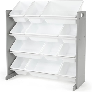 image:imageHumble Crew Toy Storage Organizer with 12 Removable Storage Bins for Kids Playroom 4Tier Toddler Toy Organization GreyBlueGreenYellowGreyWhite
