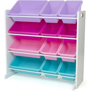image:imageHumble Crew Toy Storage Organizer with 12 Removable Storage Bins for Kids Playroom 4Tier Toddler Toy Organization GreyBlueGreenYellowWhitePinkPurpleTurquoise