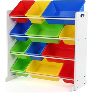 image:imageHumble Crew Toy Storage Organizer with 12 Removable Storage Bins for Kids Playroom 4Tier Toddler Toy Organization GreyBlueGreenYellowWhitePrimary