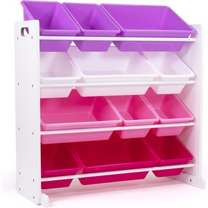 image:imageHumble Crew Toy Storage Organizer with 12 Removable Storage Bins for Kids Playroom 4Tier Toddler Toy Organization GreyBlueGreenYellowWhitePurplePink
