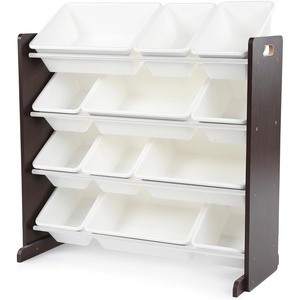 image:imageHumble Crew Toy Storage Organizer with 12 Removable Storage Bins for Kids Playroom 4Tier Toddler Toy Organization Natural WoodAquaEspressoWhite