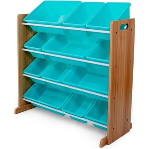 image:imageHumble Crew Toy Storage Organizer with 12 Removable Storage Bins for Kids Playroom 4Tier Toddler Toy Organization Natural WoodAquaNatural WoodAqua