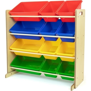 image:imageHumble Crew Toy Storage Organizer with 12 Removable Storage Bins for Kids Playroom 4Tier Toddler Toy Organization Natural WoodAquaNaturalPrimary