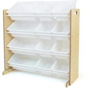image:imageHumble Crew Toy Storage Organizer with 12 Removable Storage Bins for Kids Playroom 4Tier Toddler Toy Organization Natural WoodAquaNaturalWhite