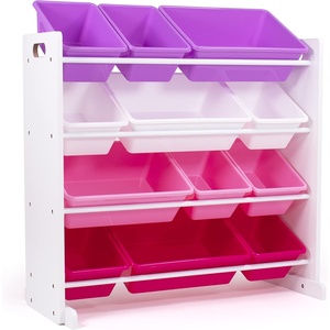 image:imageHumble Crew Toy Storage Organizer with 12 Removable Storage Bins for Kids Playroom 4Tier Toddler Toy Organization Natural WoodAquaWhitePurplePink