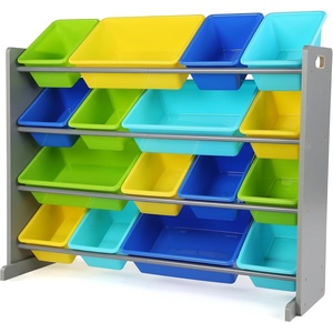 image:imageHumble Crew Toy Storage Organizer with 16 Removable Storage Bins for Kids Playroom 4Tier Toddler Toy Organization and Storage WhiteWhiteGreyBlueGreenYellow