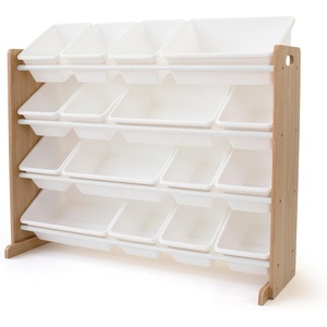 image:imageHumble Crew Toy Storage Organizer with 16 Removable Storage Bins for Kids Playroom 4Tier Toddler Toy Organization and Storage WhiteWhiteNatural WoodWhite