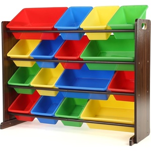 image:imageHumble Crew Toy Storage Organizer with 16 Removable Storage Bins for Kids Playroom 4Tier Toddler Toy Organization and Storage WhiteWhiteWalnutPrimary