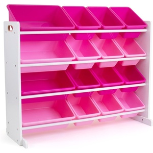 image:imageHumble Crew Toy Storage Organizer with 16 Removable Storage Bins for Kids Playroom 4Tier Toddler Toy Organization and Storage WhiteWhiteWhite and Pink