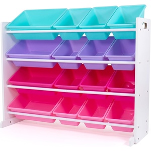 image:imageHumble Crew Toy Storage Organizer with 16 Removable Storage Bins for Kids Playroom 4Tier Toddler Toy Organization and Storage WhiteWhiteWhiteBluePinkPurple