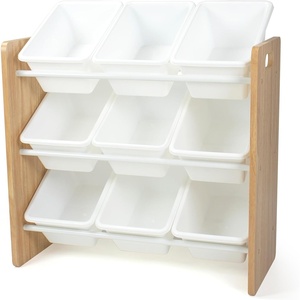 image:imageHumble Crew Toy Storage Organizer with 9 Removable Storage Bins for Kids Playroom 3Tier Toddler Toy Organization and Storage WhiteWhiteNatural WoodWhite