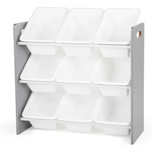 image:imageHumble Crew Toy Storage Organizer with 9 Removable Storage Bins for Kids Playroom 3Tier Toddler Toy Organization and Storage WhiteWhiteWhite BinsGrey Panel