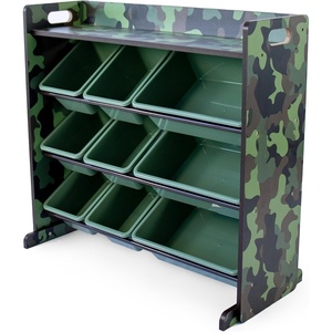 image:imageHumble Crew Toy Storage Organizer with 9 Removable Storage Bins for Kids Playroom 3Tier with Top Shelf Toddler Toy Organization WhiteWhiteArmy Green Camo