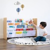 image:imageHumble Crew 4Tier Kids Bookshelf and 3 Bins Toy Storage Espresso and White  Book Shelf for Kids Rooms with Four Deep Pockets  Toddler Sling Book Rack with Deep Sleeves Nursery Bookcase Organizer