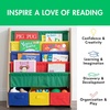 image:imageHumble Crew 4Tier Kids Bookshelf and 3 Bins Toy Storage Natural and Primary  Book Shelf for Kids Rooms with Four Deep Pockets  Toddler Sling Book Rack with Deep Sleeves Nursery Bookcase Organizer