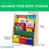 image:imageHumble Crew 4Tier Kids Bookshelf and 3 Bins Toy Storage Natural and Primary  Book Shelf for Kids Rooms with Four Deep Pockets  Toddler Sling Book Rack with Deep Sleeves Nursery Bookcase Organizer