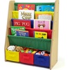 image:imageHumble Crew 4Tier Kids Bookshelf and 3 Bins Toy Storage Natural and Primary  Book Shelf for Kids Rooms with Four Deep Pockets  Toddler Sling Book Rack with Deep Sleeves Nursery Bookcase Organizer