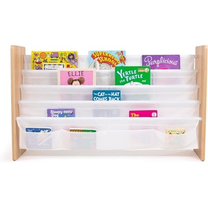 image:imageHumble Crew 4Tier Kids Bookshelf and 3 Bins Toy Storage Espresso and White  Book Shelf for Kids Rooms with Four Deep Pockets  Toddler Sling Book Rack with Deep Sleeves Nursery Bookcase Organizer