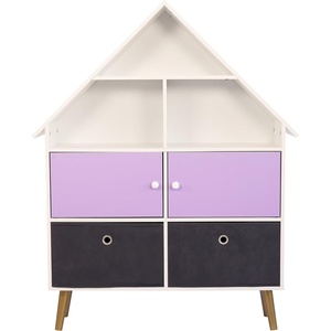 image:imageHumble Crew Violet Dollhouse Storage Organizer and Bookcase for Kids PurpleWhite 2 Fabric Bins 3 Shelves amp 2 Cabinets Toy and Book Organizer for Playroom or Bedroom